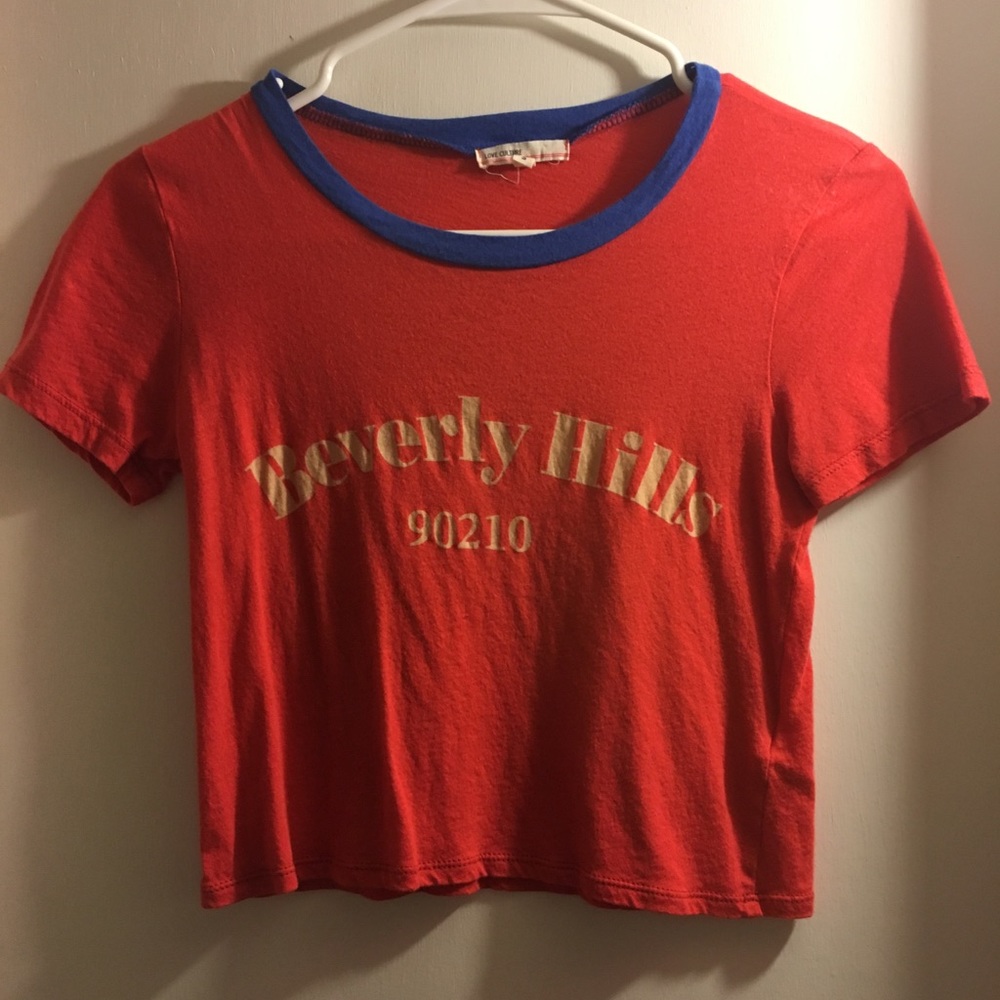 LOVE CULTURE RED 90210 CROP TOP GRAPHIC T